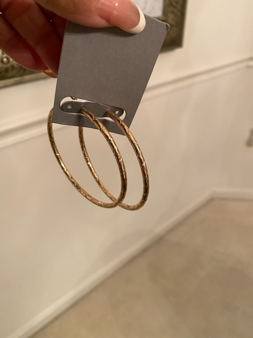 SOLD - Gold-Tone Textured Hoop Earrings - Women Jewelry